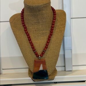 Jasper and Carnelian Beaded Artisan Vintage Necklace